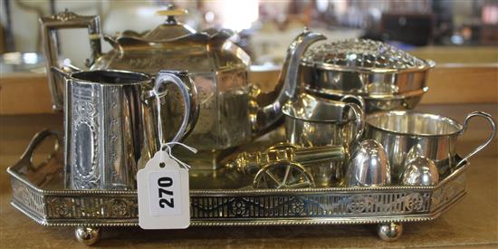 Silver plated tray, teapot etc